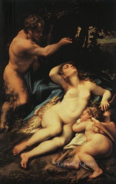  Cupid Canvas - Venus And Cupid With A Satyr Renaissance Mannerism Antonio da Correggio